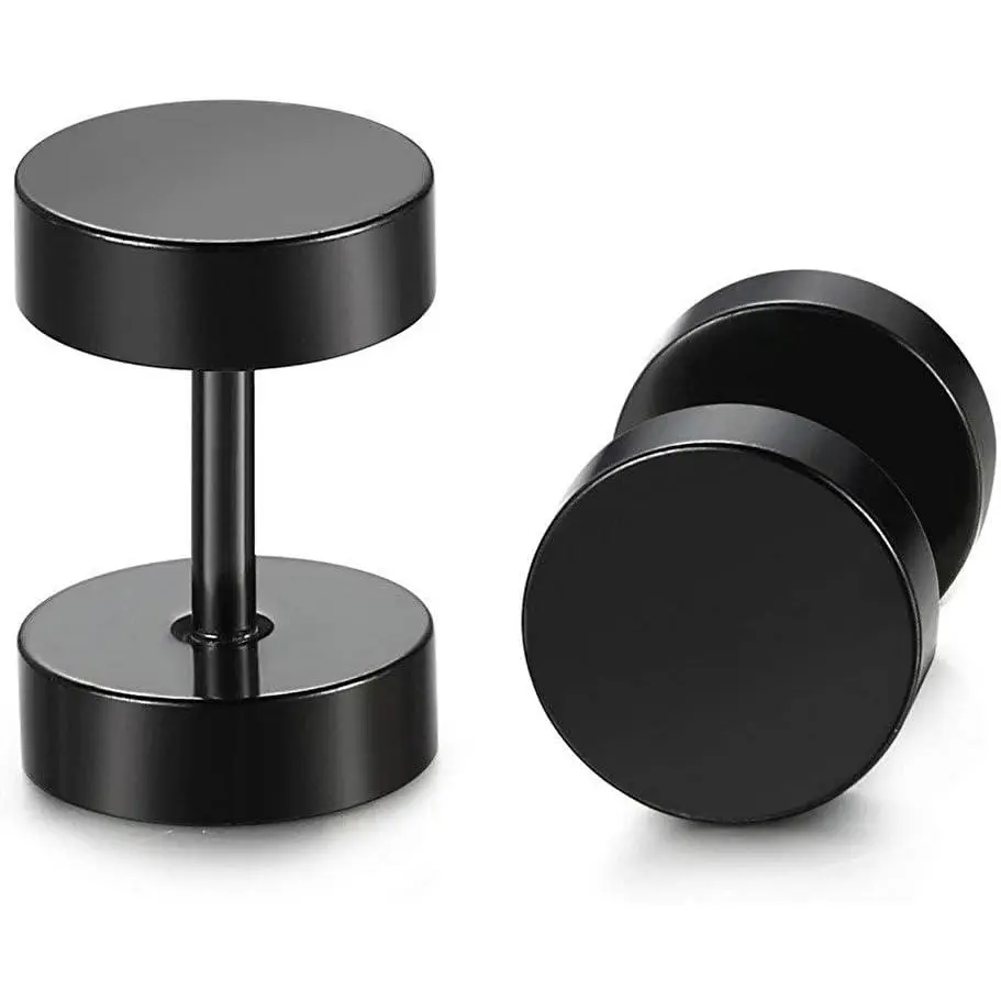 6-10mmBlack Screw Stud Earrings for Men Women Steel Cheater  Ear Plugs Gauges Illusion Tunnel