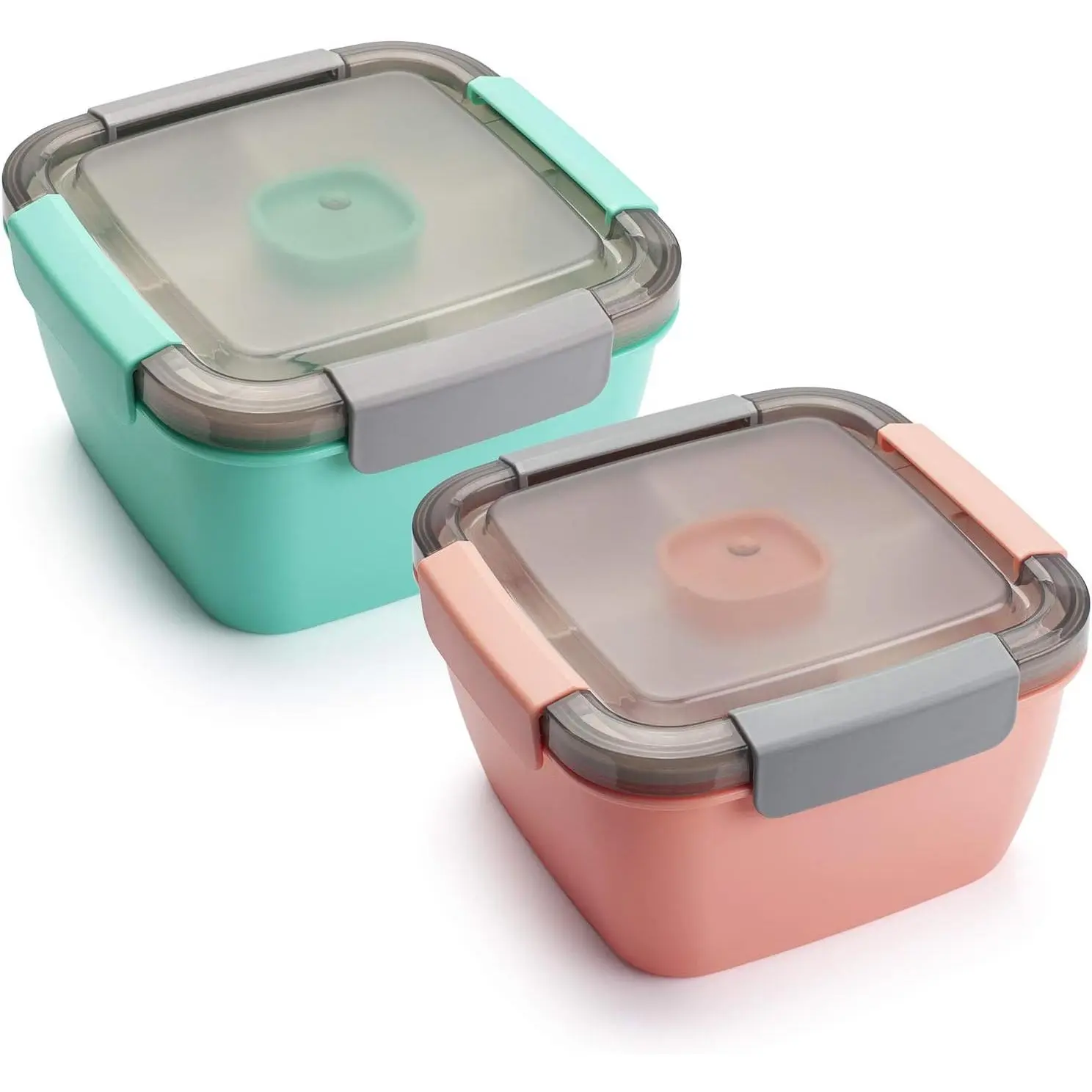 Salad Lunch Containers To Go, 2 Pack 52-oz Bowls with 3 Compartments, Dressing Containers for Toppings, Snacks -  & Green