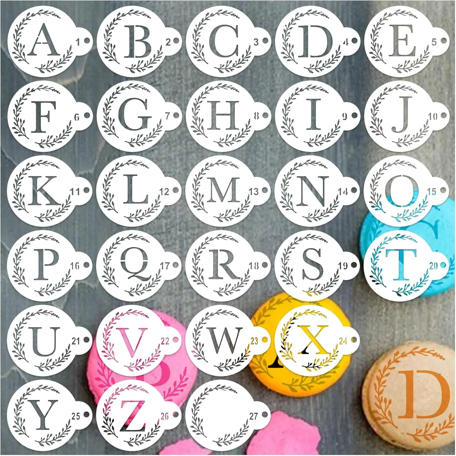 Reusable 27-Piece Small Alphabet Letter Stencils with Reusability Feature for Cake, Cookie Baking & Card Making Decorating