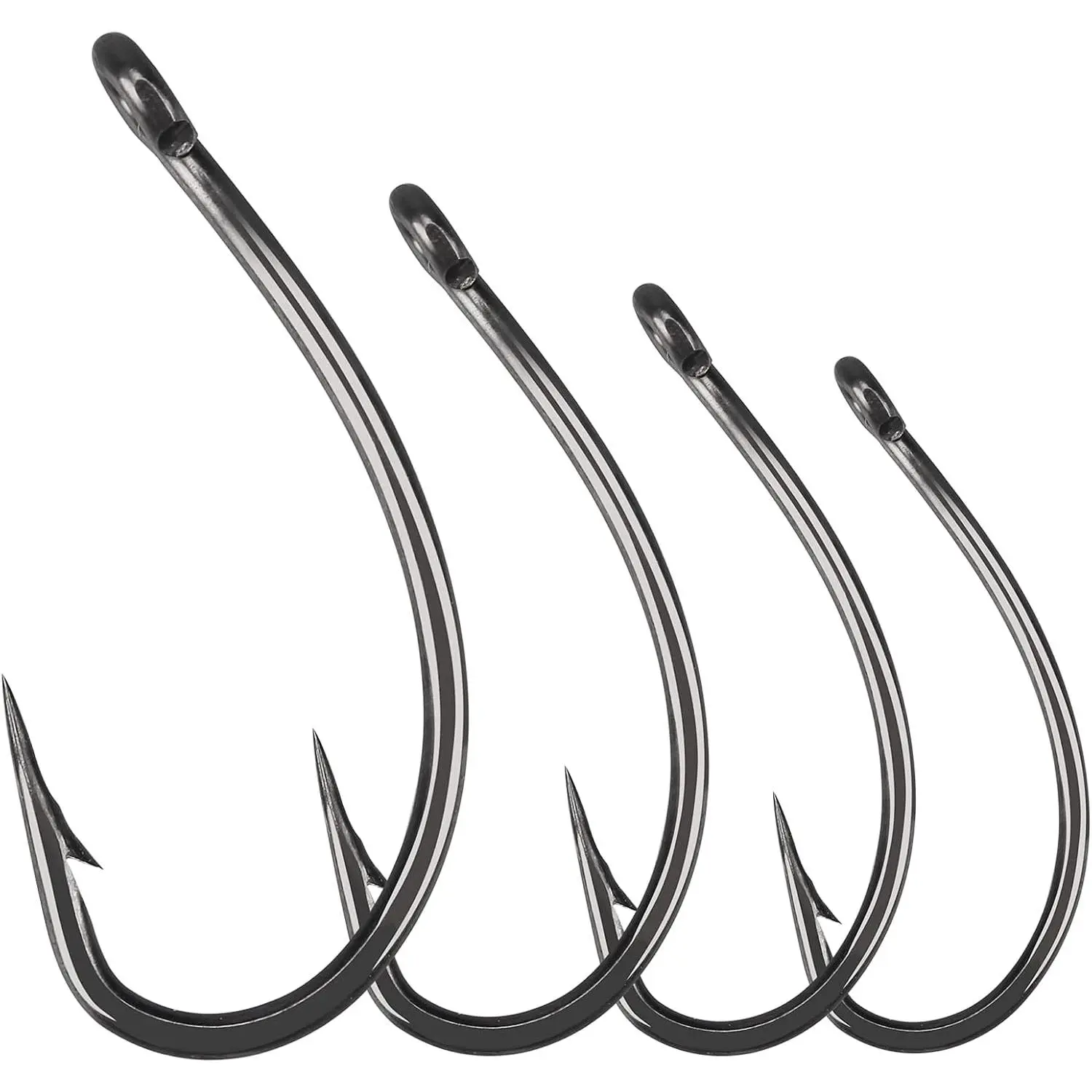 50 count Barbed Carp Coarse Eyed Fishing Hook,  in Teflon Coated Curved Shank Hook and Wide Gap Hook Size 2, 4, 6, 8, 10