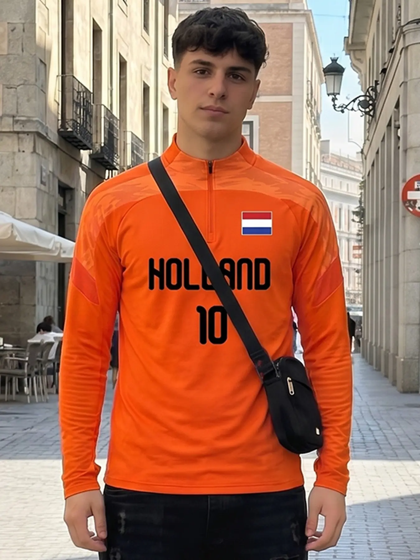 2026 Dutch Style Half-Zip Long Sleeve Soccer Training Jersey, Quick-Dry Breathable Moisture-Wicking, Fan Exclusive Netherlands Theme, Spring & Fall Fan Sportswear Top
