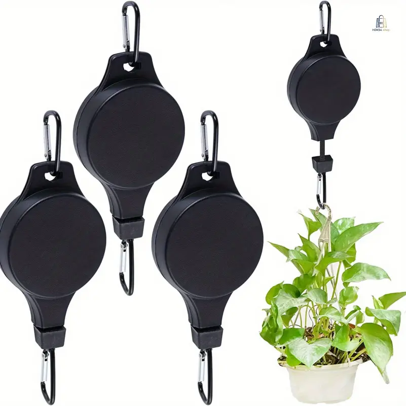 4Pcs Heavy Duty Adjustable Retractable Plant Hanger Pulley Set, Ceiling Fence Mount Hook Hanging Kit for Flower Pots Bird Feeders Cages Indoor Outdoor Garden Balcony Use