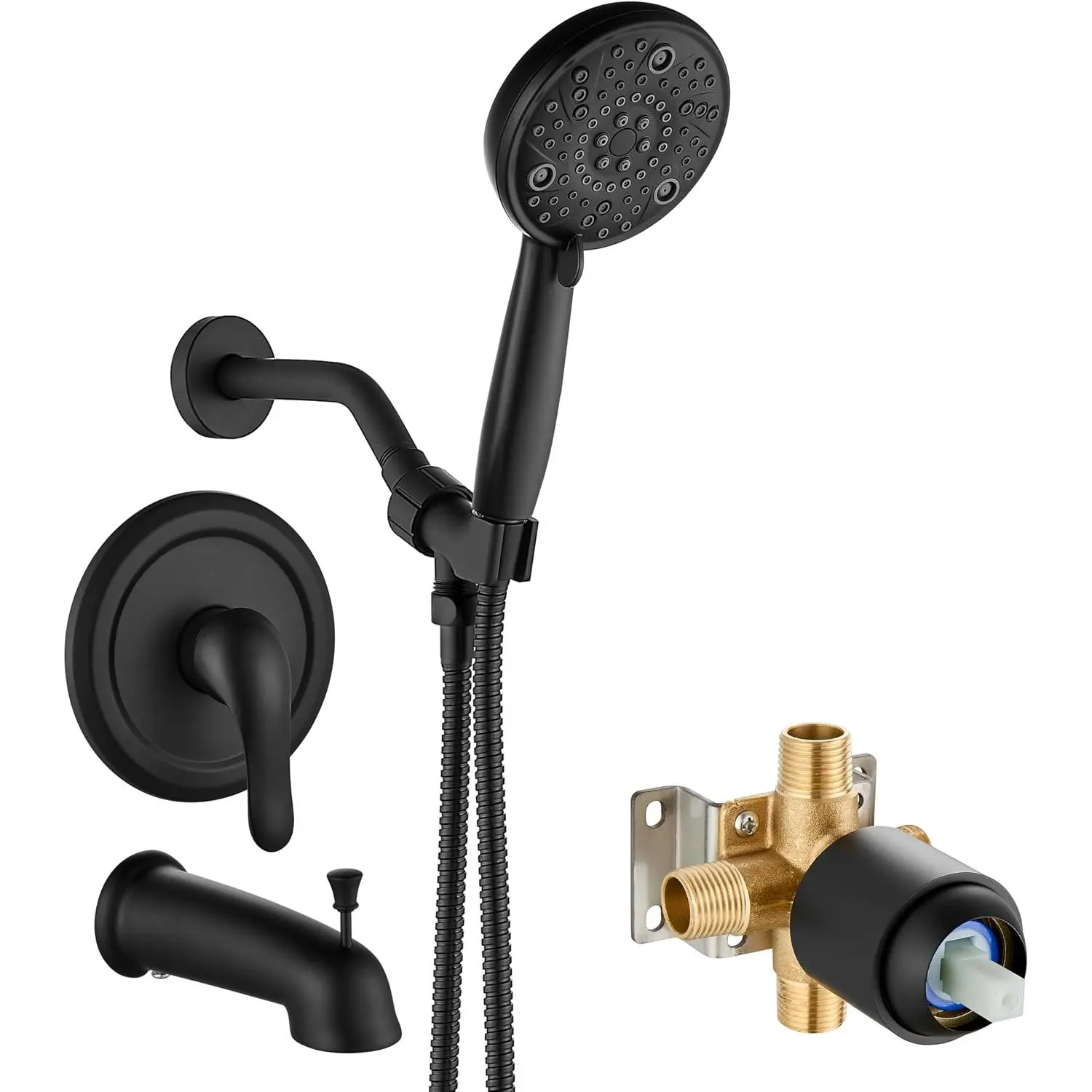 Shower Tub Faucet Set 8 Mode Handheld Valve Kit Matte Black | Valve and Trim Kit,Shower  and Handle System, Bathroom Bath Tub Spout 6.3 Inch,SUS304,ABS Handheld