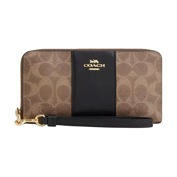 COACH 19 Logo Zip Wallet for Women – Coated Canvas in Tan and Black