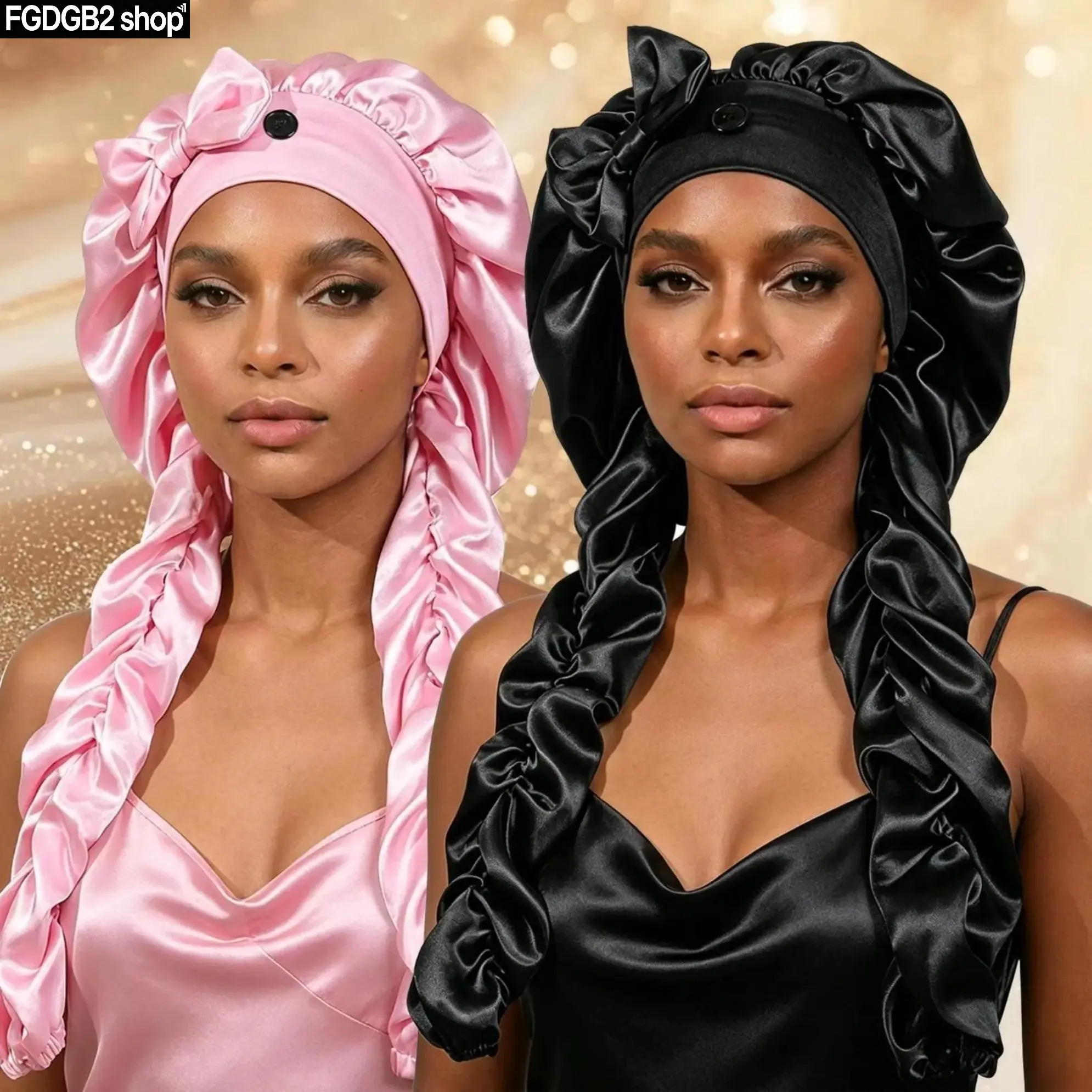 Satin Sleep Bonnet with Curling Ribbons, Heatless Curl Hair Cap for Women, No-Slip Satin Bonnet for Long, Curly & Braided Hair, Overnight Curl Enhancing Headwear for Sleep, Beauty Routine & Daily Wear