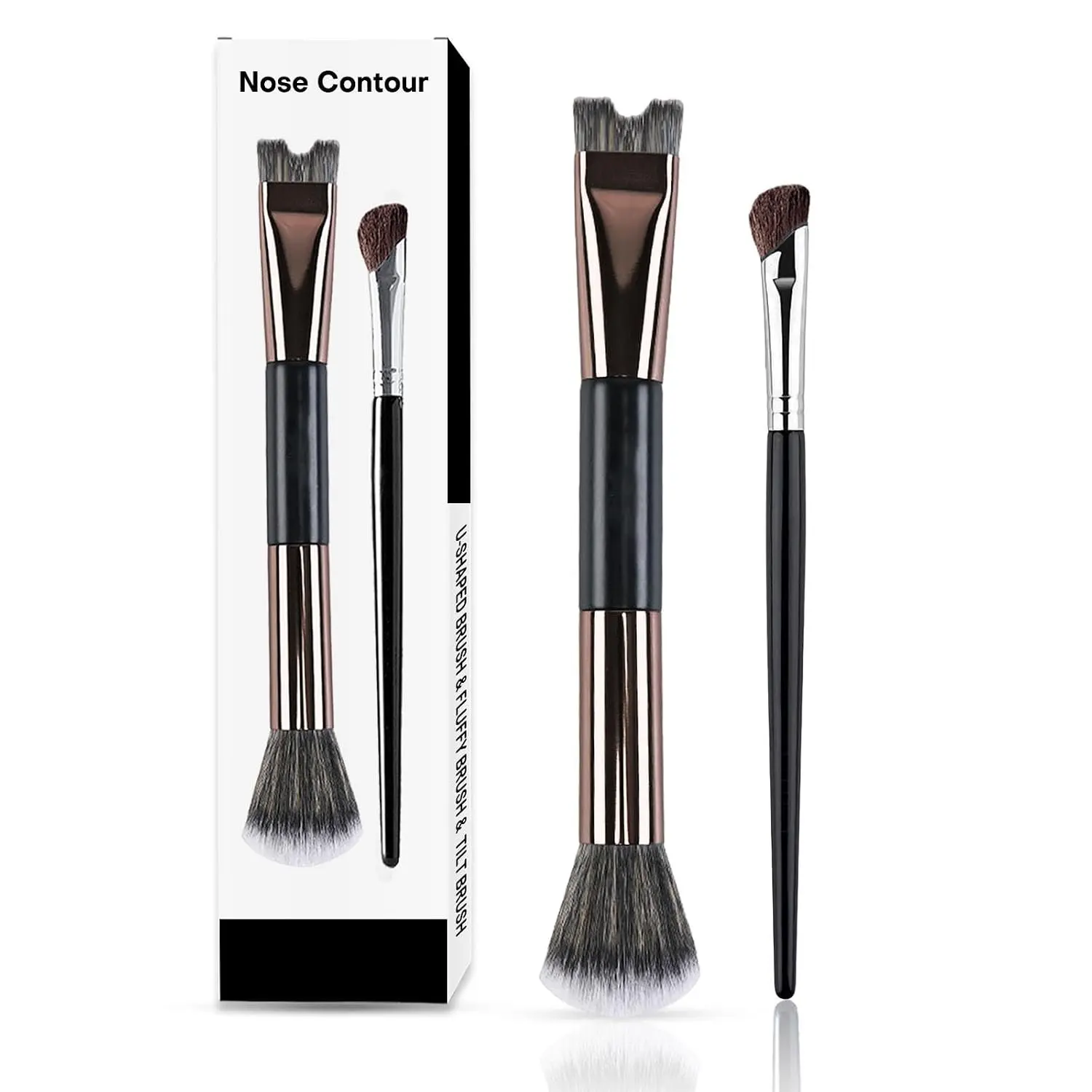 2 count Nose Contour Brushes, 2-In-1 U-Shaped &  Brush, Angled Brush