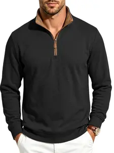 Men's Waffle Knit Three-Quarter Zip Pullover, Stand Collar Long Sleeve Sportswear, Soft Breathable Casual Sweater, Lightweight Fall Winter Top