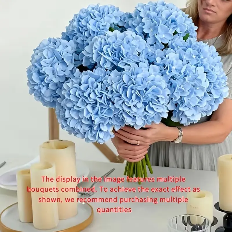 10 Pack 14.96 Inches Artificial Hydrangeas, Realistic Touch Large Hydrangea Flowers, Artificial Decorative Flowers, Suitable for Home Decor, Party Floral Arrangements, Wedding Bouquets, Table Centerpieces (Blue)