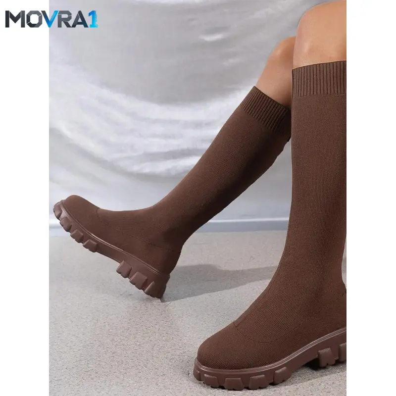 MOVRA1 Autumn Winter New European Large Size  Boots Elastic Knit Sock Boots Platform Thick Bottom  Knitted Boots Elastic Skinny Boots, Ideal With Sweater trendy  boots frye  boots      woman slipper fluffy bedroom   boots  snow  Rubber   Fuzzy