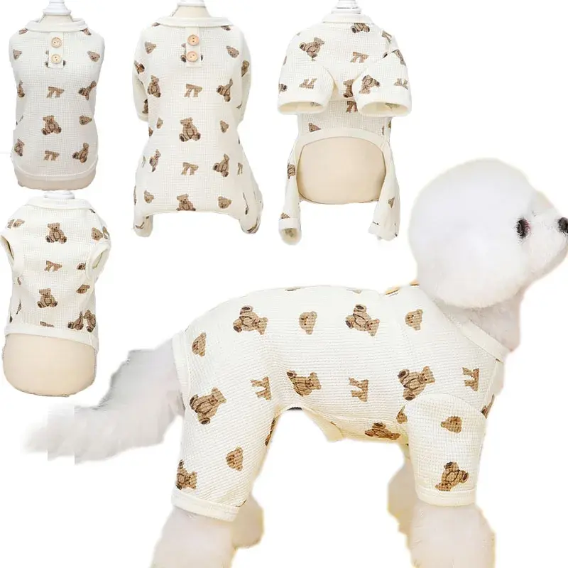 Cozy Animal Print Dog Pajamas – Soft Breathable Pet Jumpsuit & Puppy Loungewear for Small Dogs