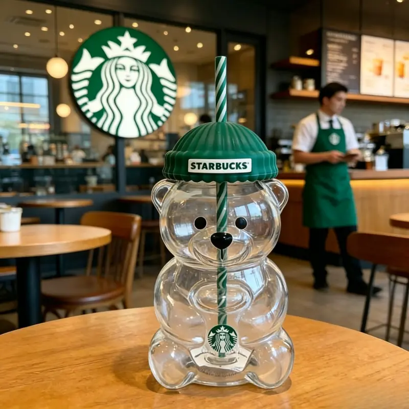 Starbucks 2026 Glass Bearista Cup Limited Edition Bear gift new In stock Starbucks Bearista Glass Cup 591ml Green Straw Tumbler Coffee Cup Gift for Decoration Collection
