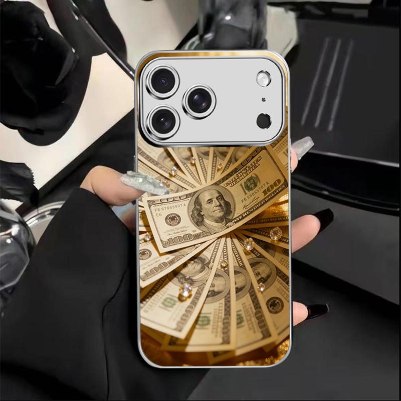 Creative Dollar Bill Elements and Diamond Pattern Electroplated Anti-fall Phone Case, Suitable for Holiday Gifts,for iPhone 17 Pro Max Phone Case 17 Air 16E 16 Pro Max 15 Pro Max 15 Plus 14 Plus 13 12 11 Phone Cases