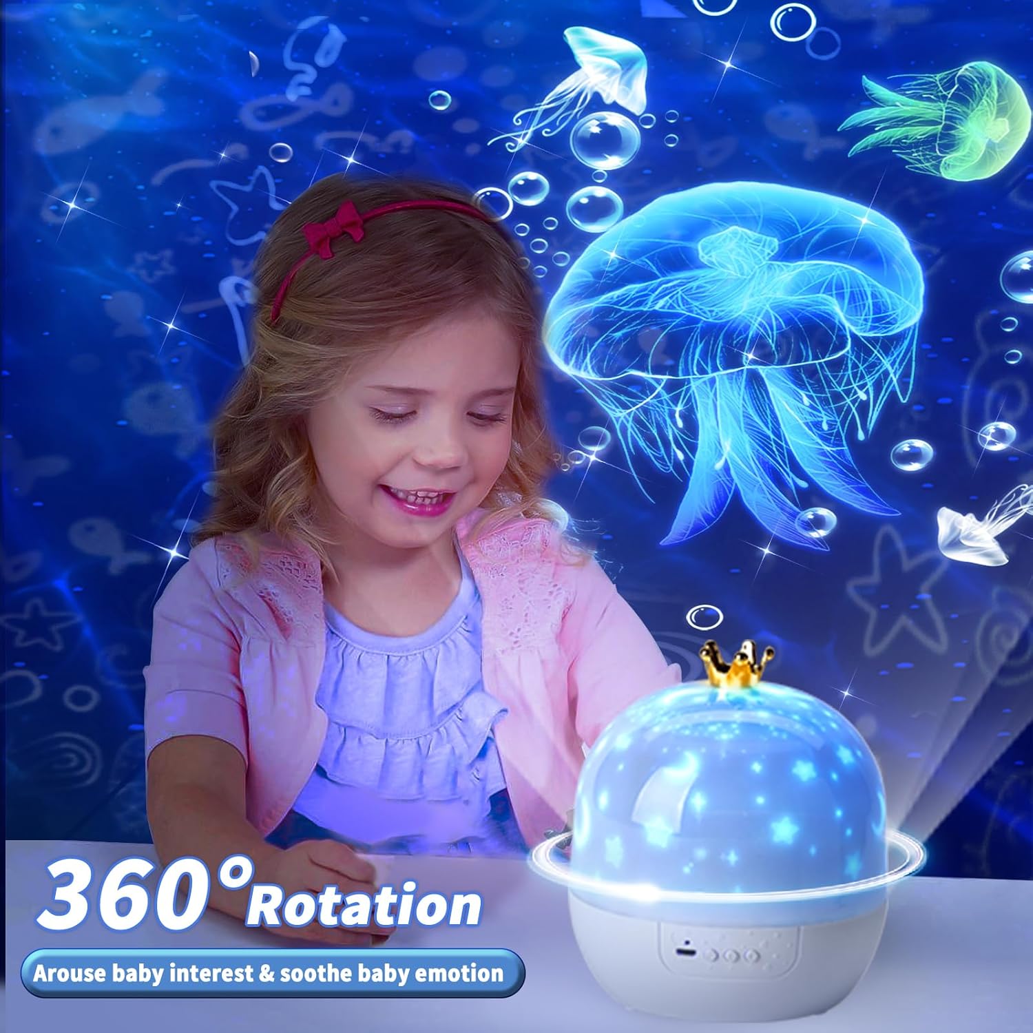 Star Ocean Night Light Projector for Bedroom - 360° Rotatable Kids Projector, Perfect Party Decor & Christmas/Birthday Gift