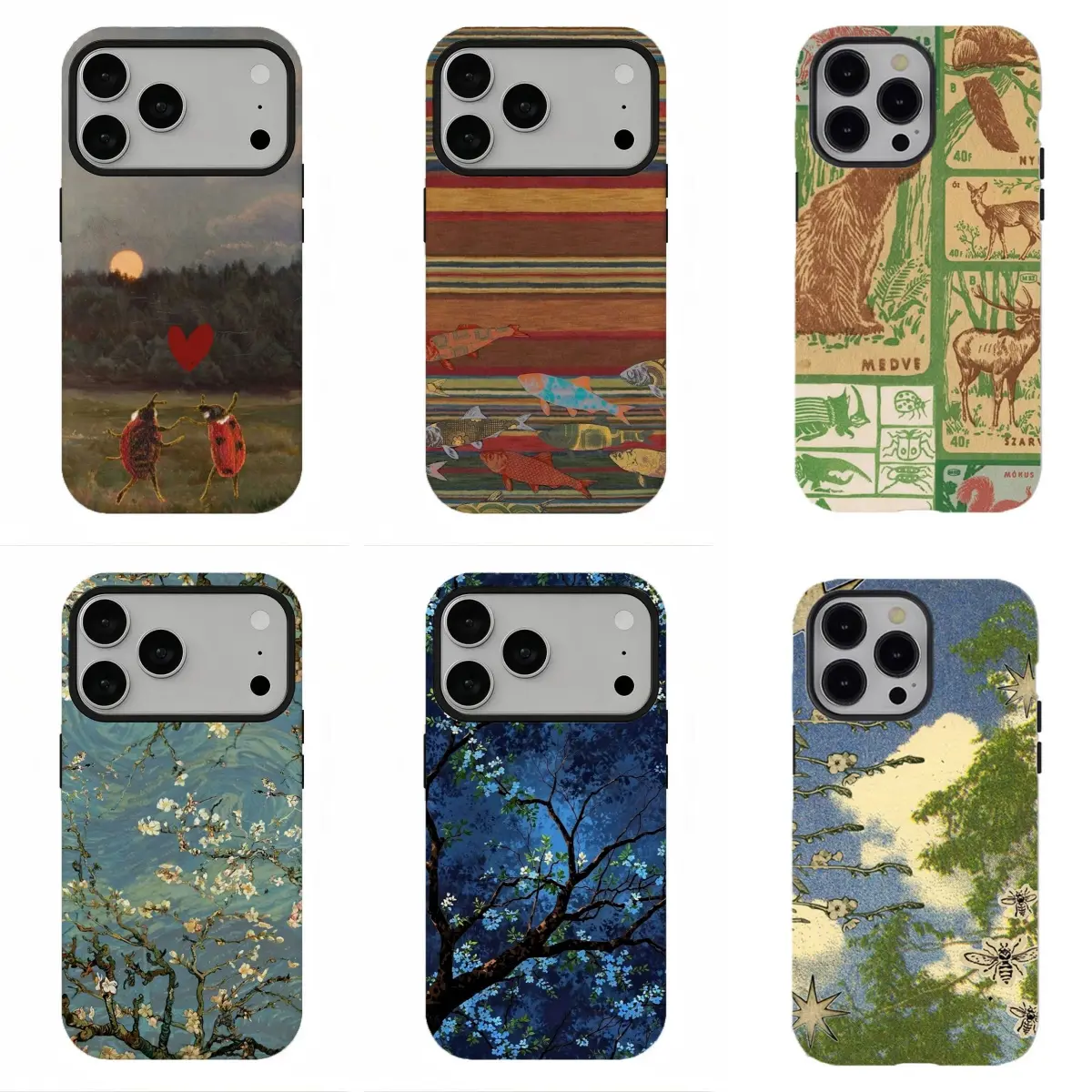 Vintage Oil Painting Love Beetle Sunset Forest Phone Case, Compatible for iPhone 17Promax 16 15 14 13 12 11 and for Samsung S26‑21, Cottagecore Boho Aesthetic, Retro Fine Art Vibe, Shockproof Protective Cover, Perfect Art Lover Daily Gift, Holiday Gift