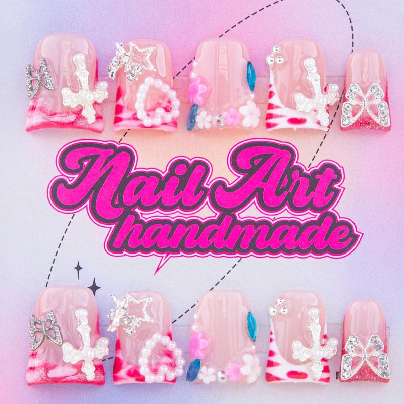 Rhinestone Decor Fake Nails with Nail File & Tape, 10pcs/set Glossy False Nails for Women Girls Nail Art, Effortless Press on Nails Manicure Set, Glitter Nails Art Kit