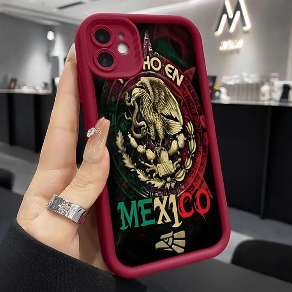 Mexican Flag Aztec Calendar Phone Case for iPhone 17 Pro Max 16 E 15 14 Plus 13 12 11 Pro Max & Samsung S21S22 S23 S24 S25 S26 Ultra Plus, Mexican Heritage Shockproof Silicone Protective Cover
