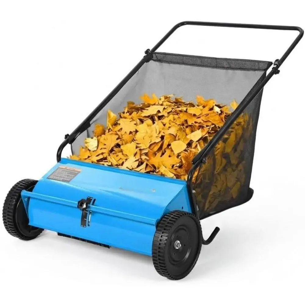 26 Inch Push Lawn Sweeper, 7 Cu. ft Grass Cutter, 4 High-Speed Spinning Brushes, Durable Steel Construction, Walk-Behind Leaf & Grass Collector for Yard Cleanup
