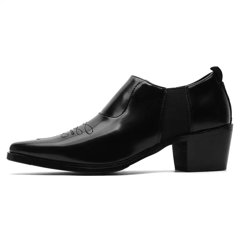 Men Retro Premium Pointed Toe High Heel Leather Dress Shoes Trendy Daily Footwear Ideal For Hairstylists14848-J