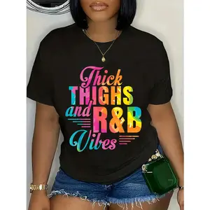 100% Cotton Unisex 90's R&B Girl RnB R And B Body Positivity Thick Thighs R&B Vibes T-Shirt Round Neck Short Sleeve T-Shirt Women's Men Graphic Tee