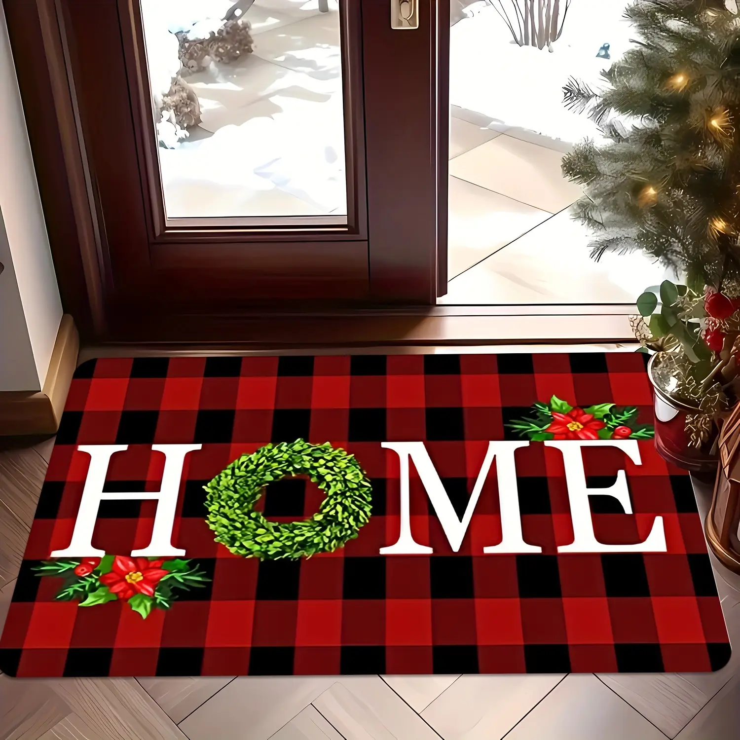 1 piece Christmas-themed non-slip quick-dry doormat - thickened flannel welcome mat, suitable for indoor/outdoor use, perfect for RVs, laundry rooms, bathroom entrances, and living room decoration