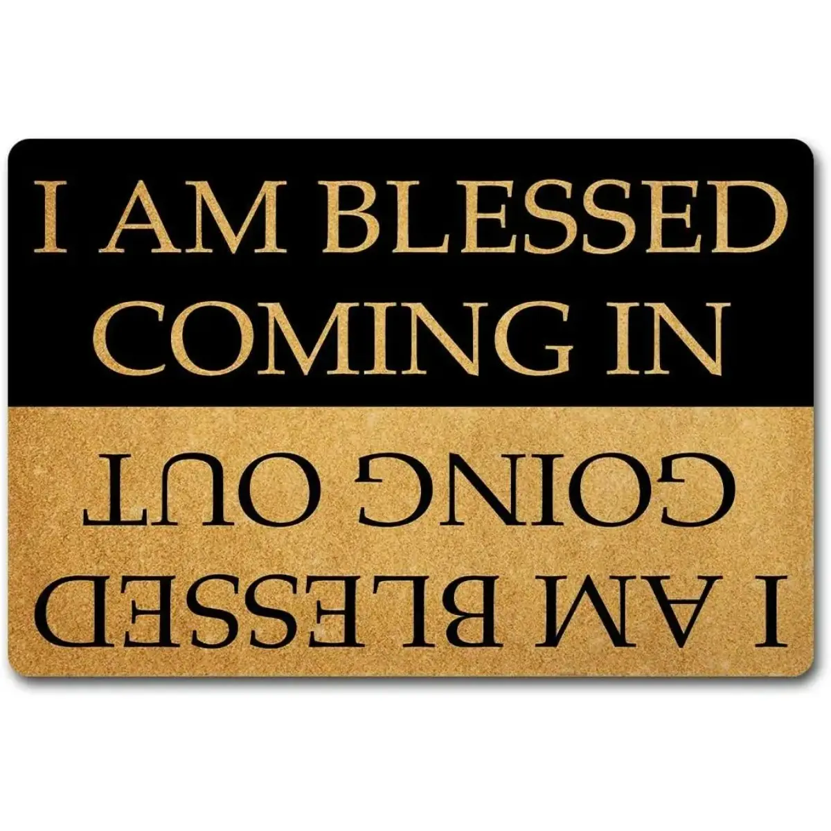 Funny Bathroom Rug, Blessed Quote Doormat with "I Am Blessed Coming In Coming Out" Design, Christian Faith Home Decor Mat, Black Gold Floor Rug for Bathroom Entryway, Inspirational Gift for Family Friends, Unique Housewarming Gift