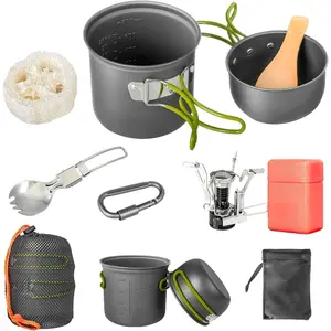 Camping Cookware Set, Portable Camping Mess Kit with Non-Stick Pots, Pans Set and Folding Fork, Lightweight Backpacking cookware Cooking Set for Outdoor/Camping/Hiking/Picnic