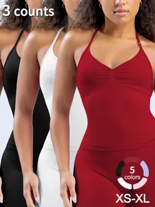 1/2/3 PCS Women's Yoga Halter Neck Tank Top Removable Pads,Three-Layer Seamless Backless Tank Tops Athletic Tops Activewear Casual Solid Color Soft All Seasons Wear Yoga Gymwear Tanks  Workout Sportswear Outdoor Running Tops