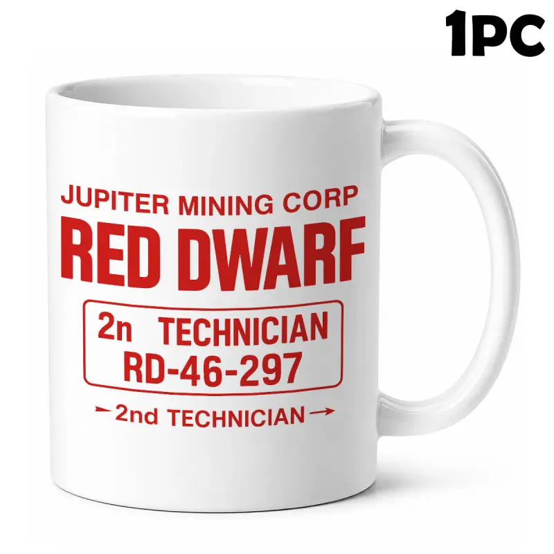 Red Dwarf Space Mining Corp Parody Themed Ceramic Mug Sci Fi Technician Badge Humor Coffee Tea Cup With Handle For Him Dad Husband Coworker Engineer Geek Tech Office Home Decor Gift