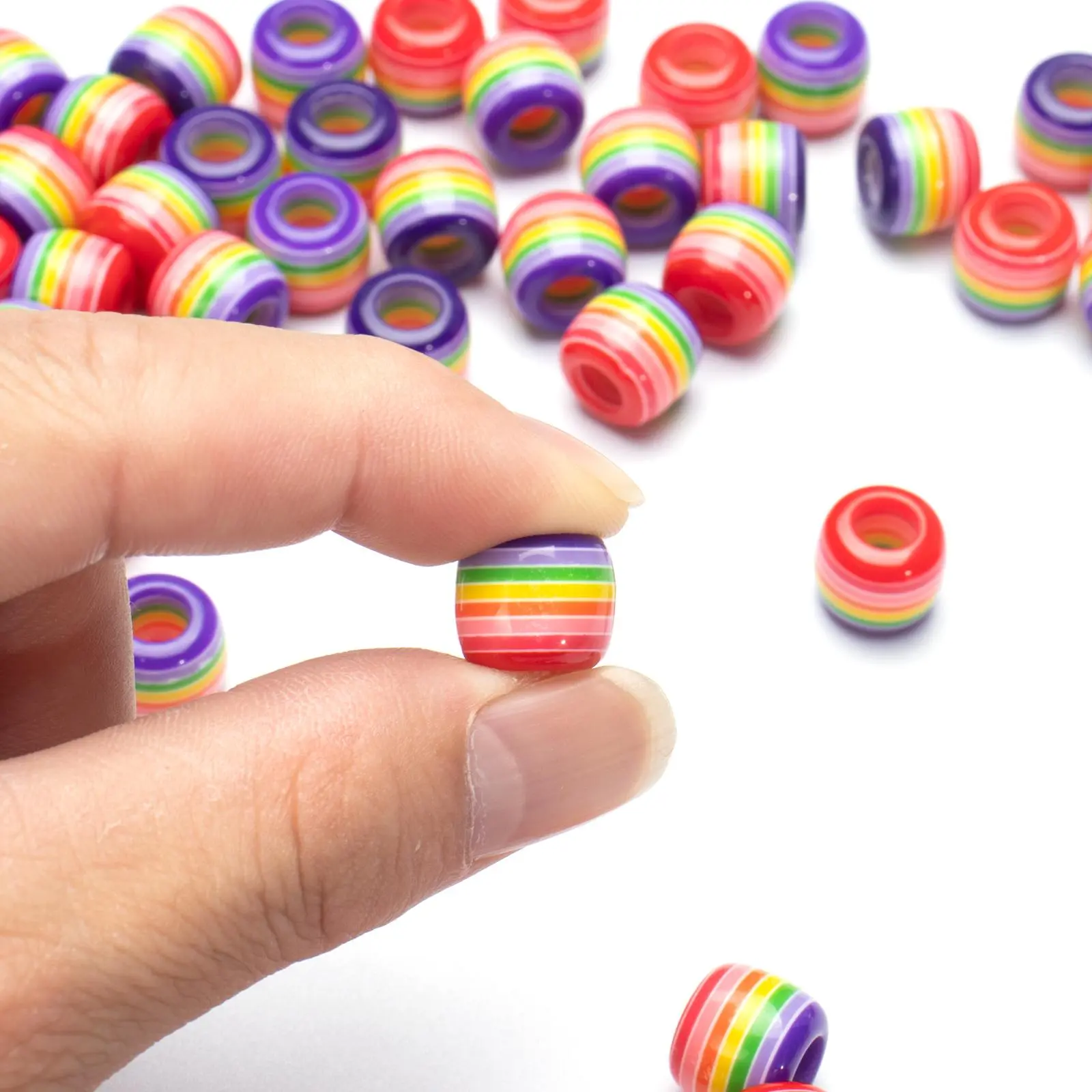 10 Resin Beads, Rainbow Gradient Colors, Large Hole, Cylindrical Shape, for DIY Bracelets, Necklaces, Handmade Jewelry, Gifts, Beads for Jewelry Making