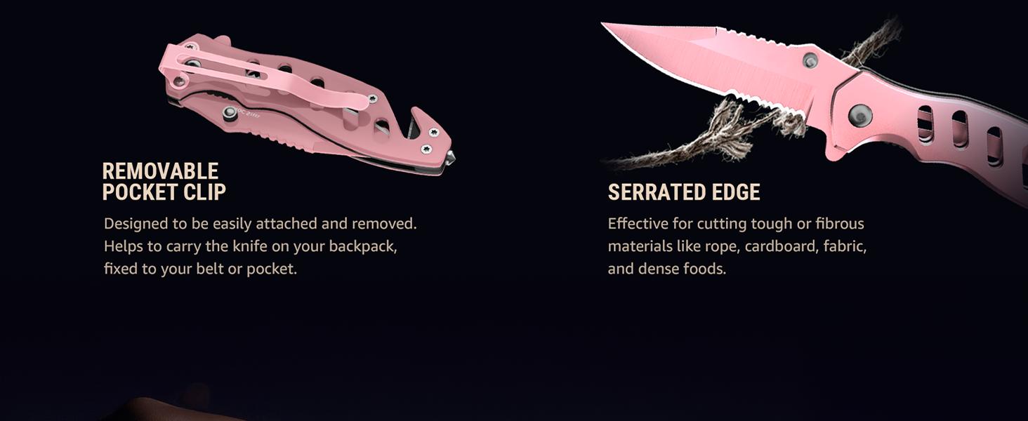 Pink Pocket Knife for Women - Legal Small Knife - 2.68 Inch Serrated Blade - Womens Knife for Self Defense - Cute Girl Survival Tool Pocket & Folding Knives - Mothers Day Gift Idea - 6655 P