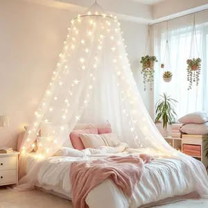 Net Bed for Girls,King Bed Curtains Full Queen Size from Ceiling,Dome Netting Bed Tent Twin Girls Bed White Decor for Baby Crib (Light White)