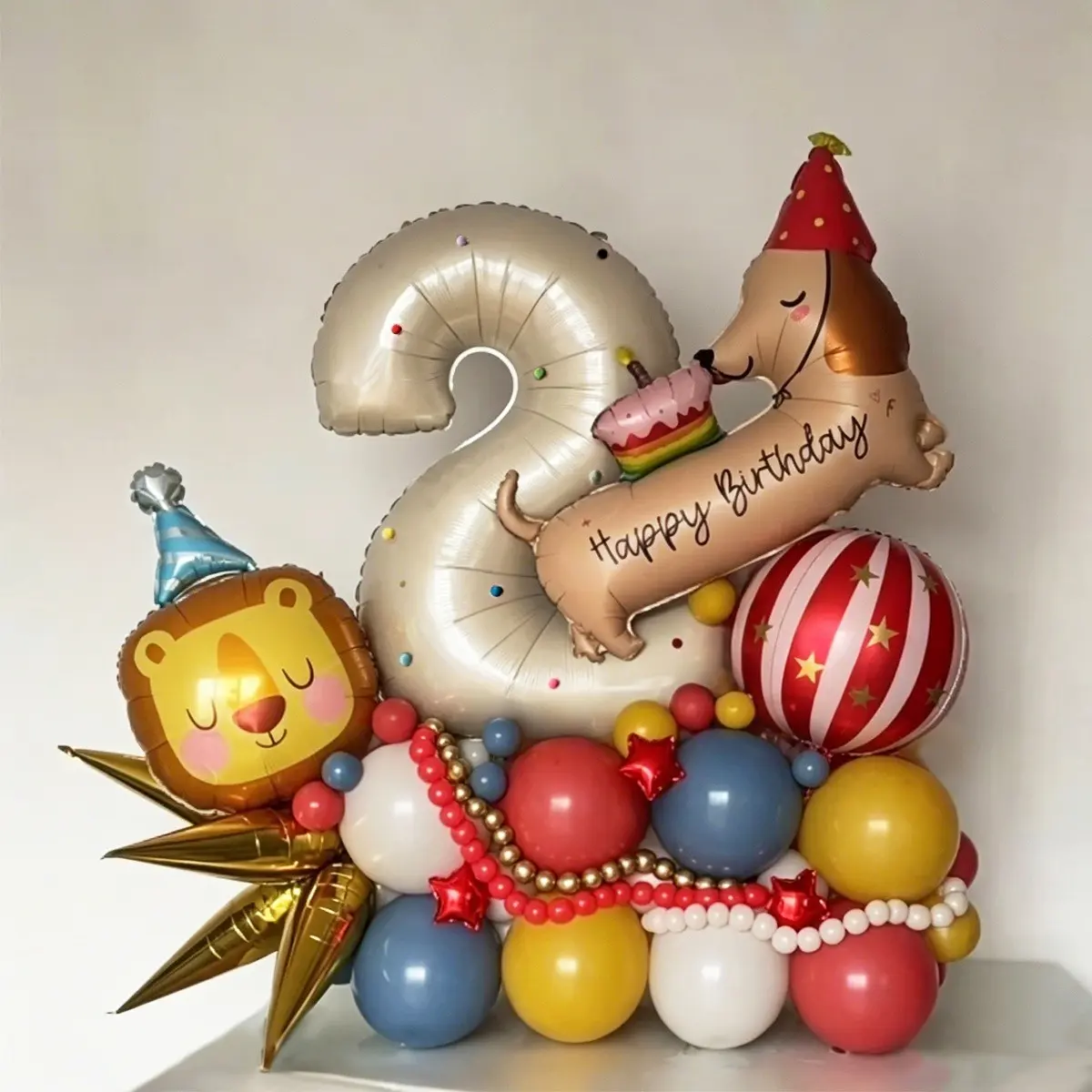 Birthday Dog & Lion Shape Balloon Set, Anniversary Party Decoration, Photo Props, Milk Color Number Balloons, Perfect for Celebrations
