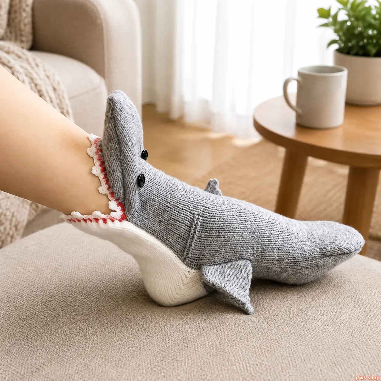 Cute 3D Shark Crochet Socks Unisex Handmade Warm Knit Floor Socks Cozy Indoor Slipper Socks for Cold Weather tiktokshopbacktoschool