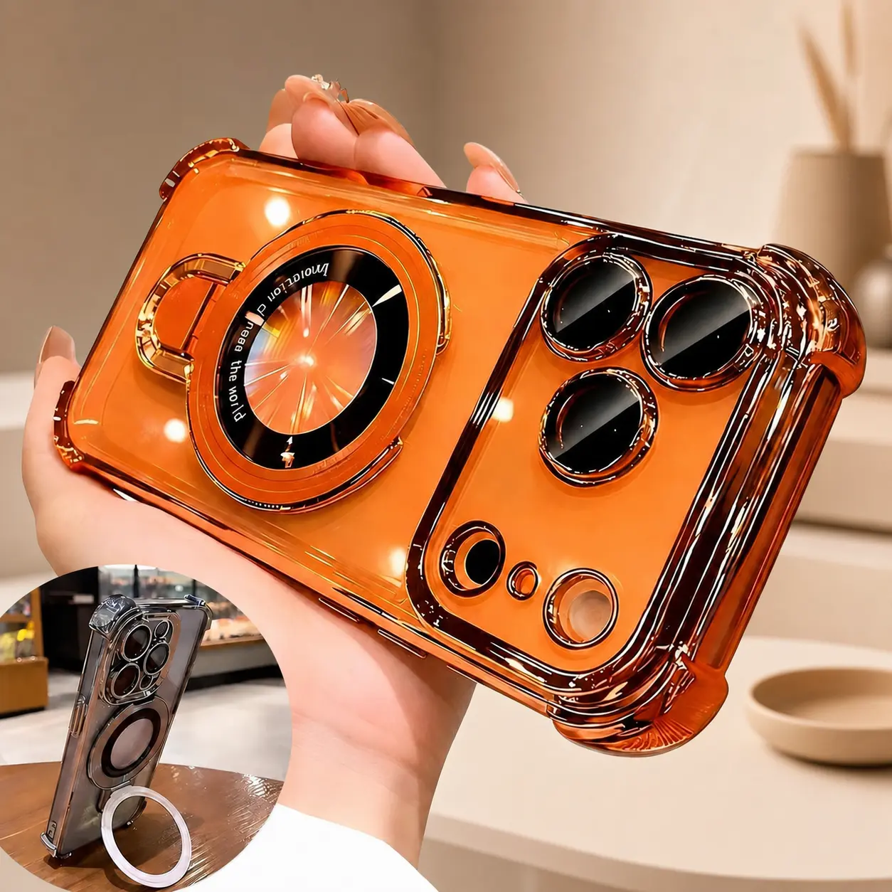 DIY Magnetic Magsafe Phone Case with 4 Airbag Corners, Shockproof Electroplated Clear Hard Acrylic, Camera Lens Protector & Kickstand Holder for iPhone 17 Pro Max Plus Air/16/15/14/13/12/11, Samsung Galaxy,Halloween,Horror,Character,Silicone