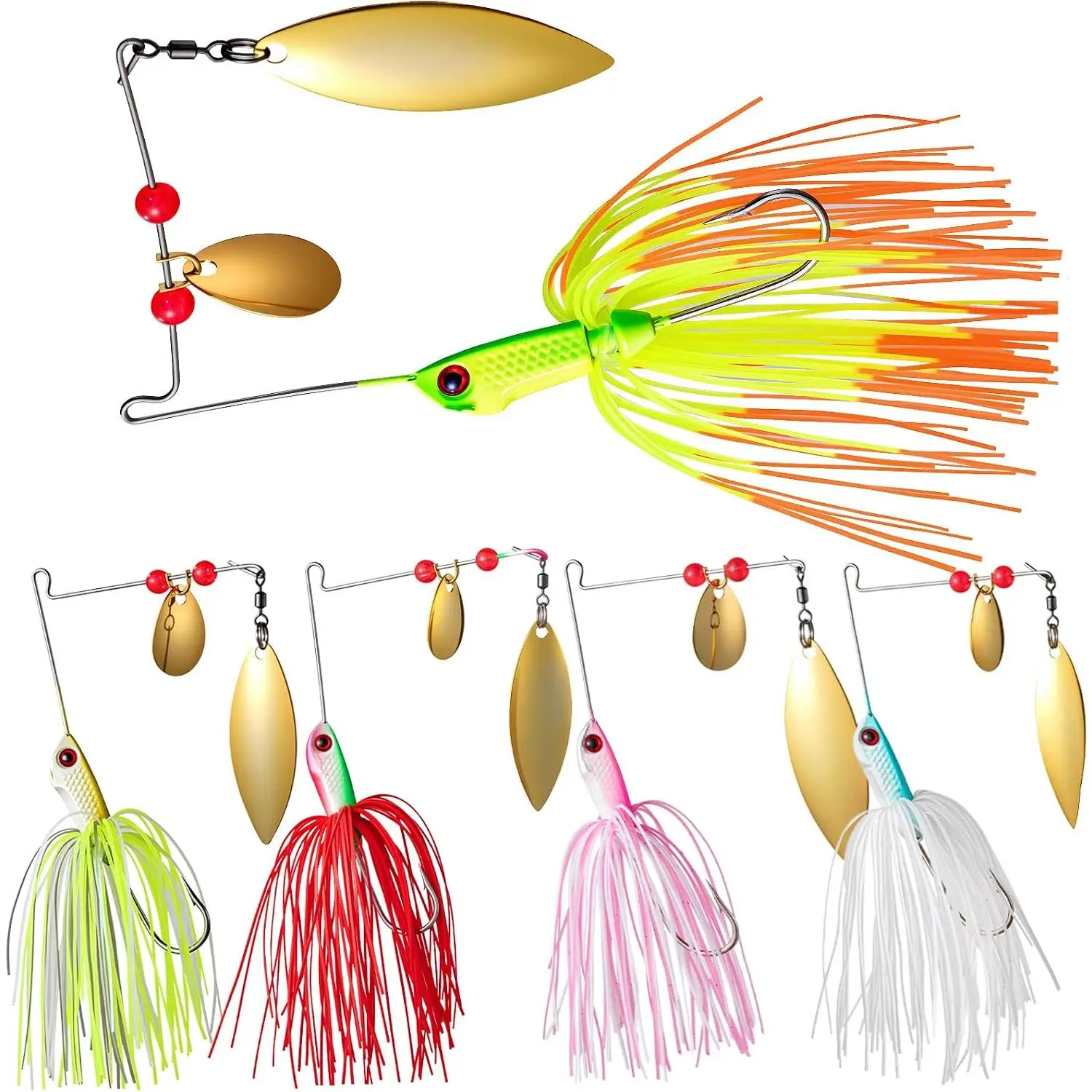 Bass Spinner Baits, Spinnerbait Fishing Lures Hard Metal Swimbait for Bass Pike Trout Salmon 5 count
