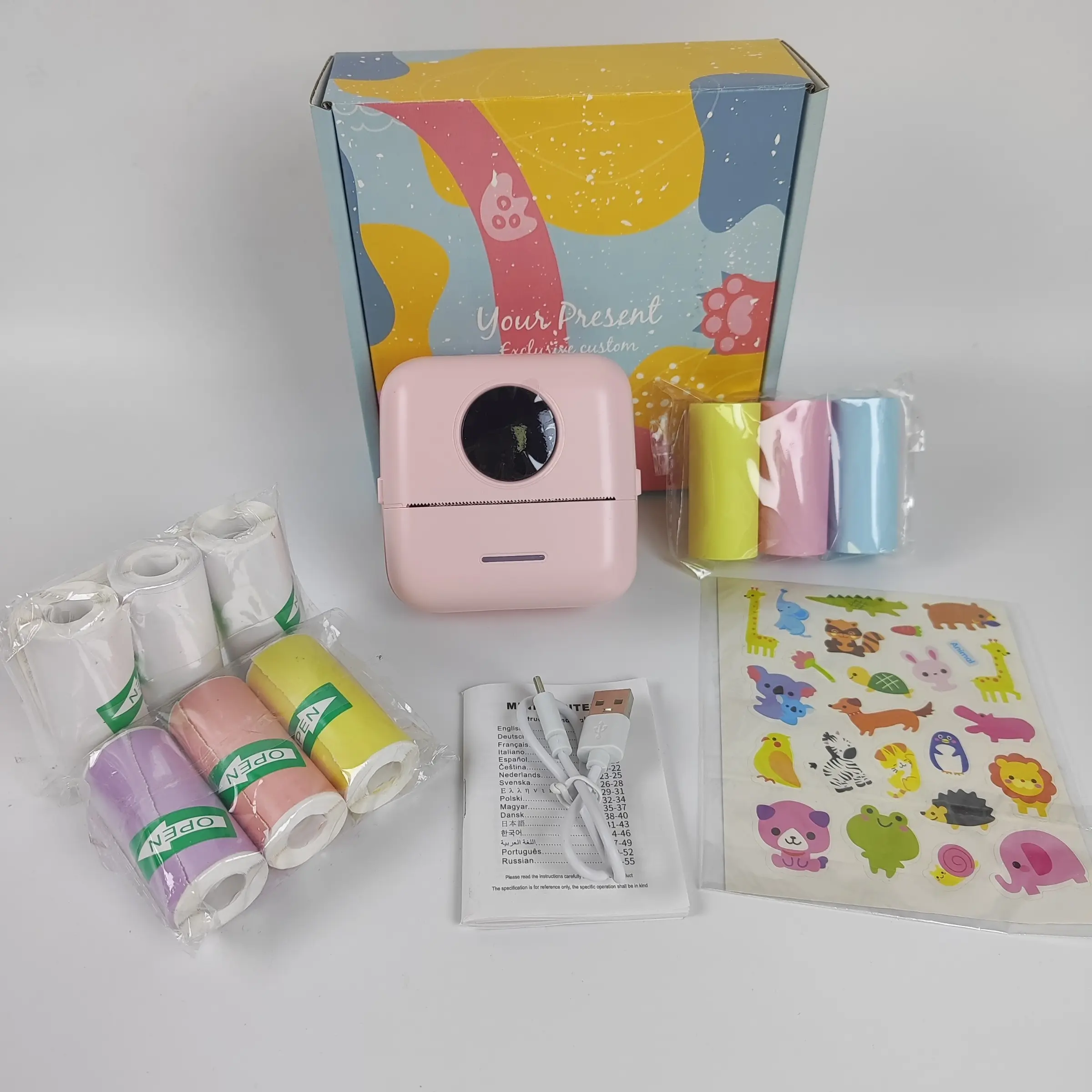 Wireless Mini Printer, Portable Ink-Free Thermal Label Maker, 9 Rolls Paper, Ideal for Photos, Notes, DIY, Compatible with iOS and Android