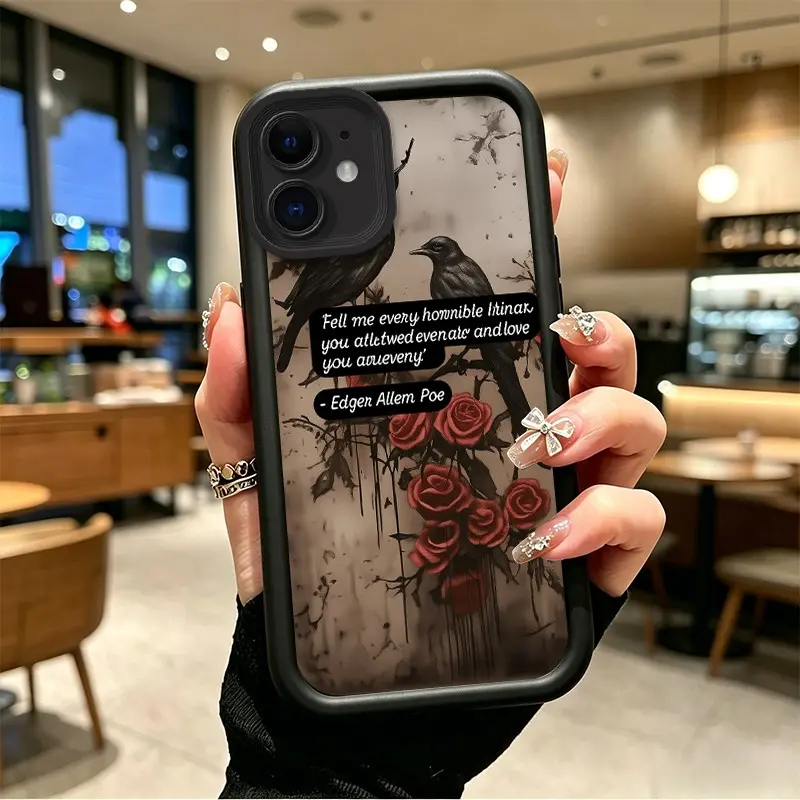 Phone case for iphone 12 Gift Enhanced Peotection Shockproof Gothic Raven & Rose Edgar Allan Poe Dark Aesthetic Case soft silicone Celestial Eye Layered Phone Case boboiptyjt22646