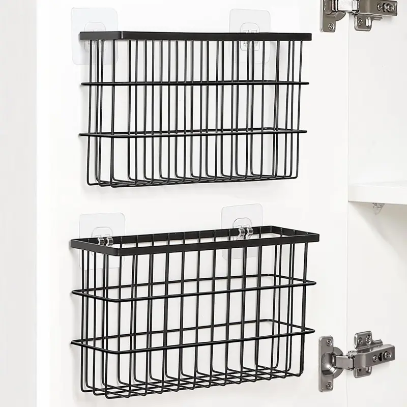 2 Pack Cabinet Door Organizer,Self Adhesive Lid Organizers Inside Cabinet Storage Boxes,Hanging Storage Basket Organizer Wall Mounted Pantry Caddy Cup Holder for Kitchen,Fridge,Bathroom
