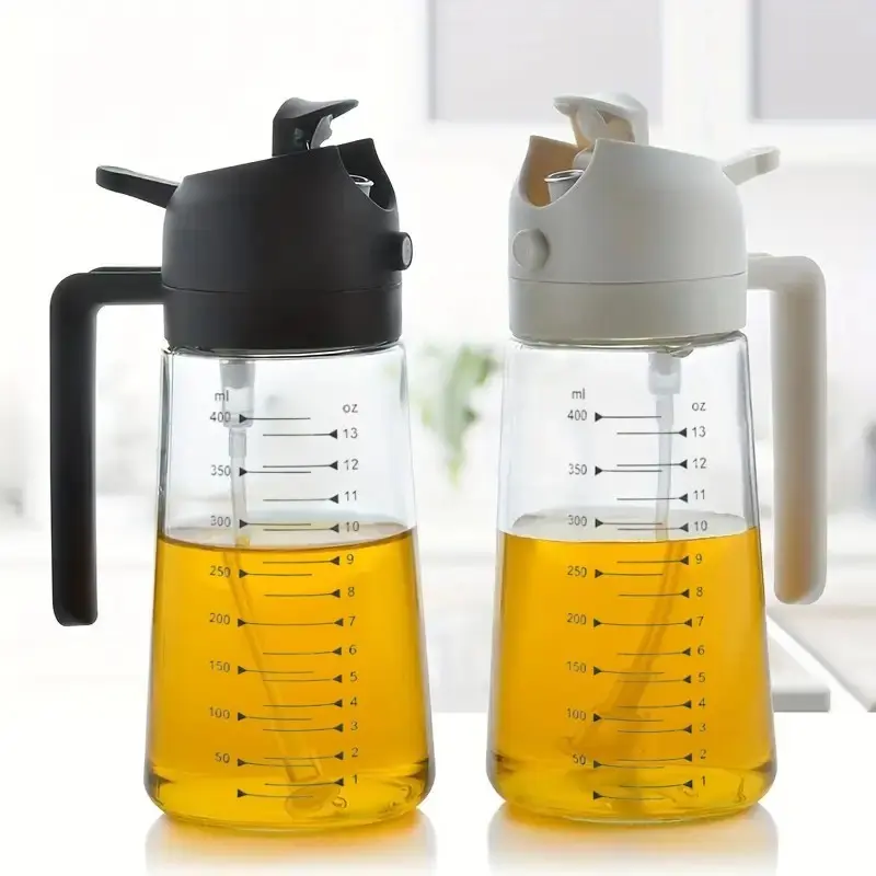 470ml Measuring Oil Spray Bottle 2-Pack, Lightweight Shatterproof Plastic, Even Fine Mist No Drip, Ideal for Salad, Baking & Frying, Essential Kitchen Healthy Oil Control Tool Set