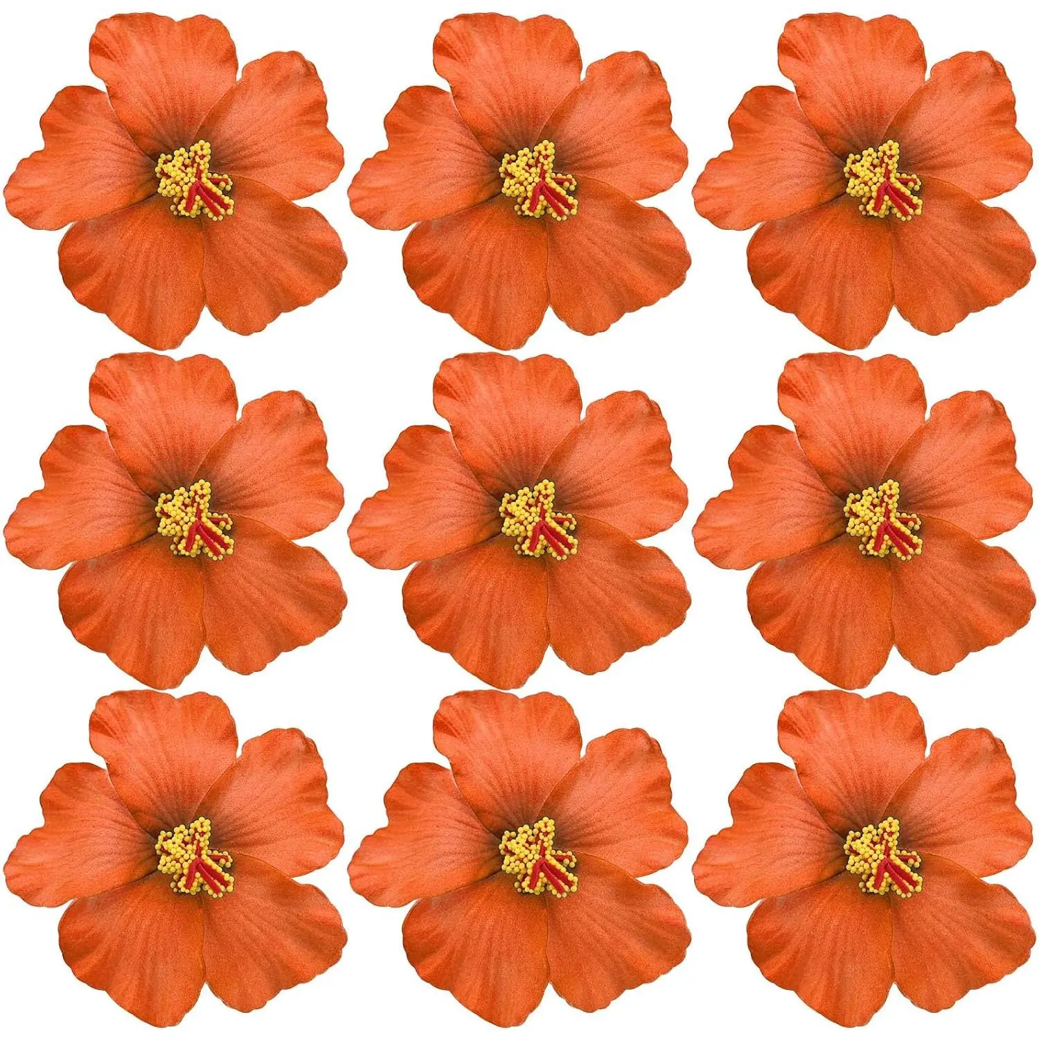 20 PCS Orange Hawaiian Faux Flowers Hibiscus Flowers Hawaii Party Summer Party DIY Foam Hibiscus Flower for Tabletop Decoration Favors Supplies (No Clip)