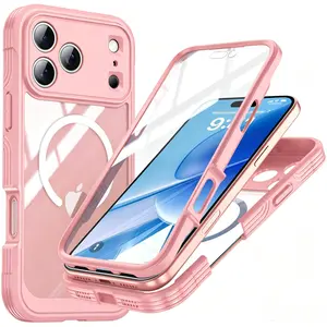 Viral StarTU 360° Full Body Rugged Clear Case, MagSafe Compatible Military Shockproof Cover with Built-in Screen & Camera Protector for iPhone 17 Pro Max HD Privacy Kit  waterproof case dry bag bratz girls graphic hard  cover slim Peony Floral