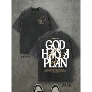 Unisex Washed Vintage "GOD HAS A PLAN" Bible Verse Print Casual Oversized T-Shirt |   Y2K Religious Faith High Street American Retro Streetwear Top