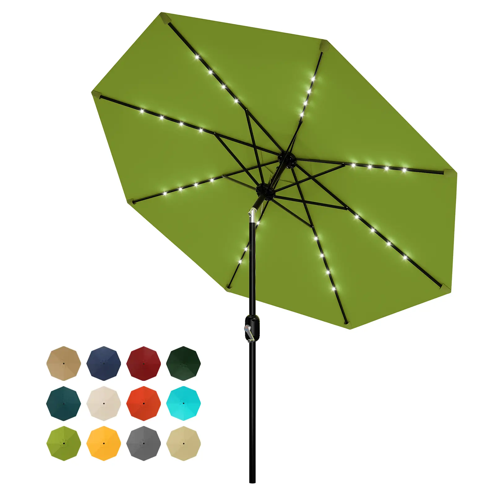 9FT Patio Market Umbrella with 32 Solar Powered LED Lights - 8 Ribs, Tilt & Crank, UV-Resistant, Waterproof - Outdoor Garden, Pool, Deck, Backyard