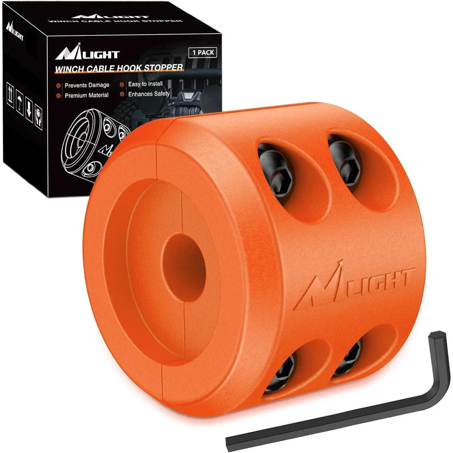 Nilight Winch Stopper for ATV UTV Truck SUV Winch Cable Hook Rubber Stopper Protect Towing Hook Synthetic Rope winch accessories Rope Line Saver with Stainless Steel Screws and Nuts Allen Wrenc,Orange