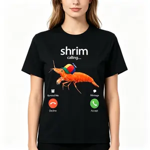 "Shrim Is Calling Misspelled Shrimp Incoming Call Meme Funny Absurdist Humorous Internet Graphic Tee" Graphic Unisex Tee |   All-Season Breathable Top