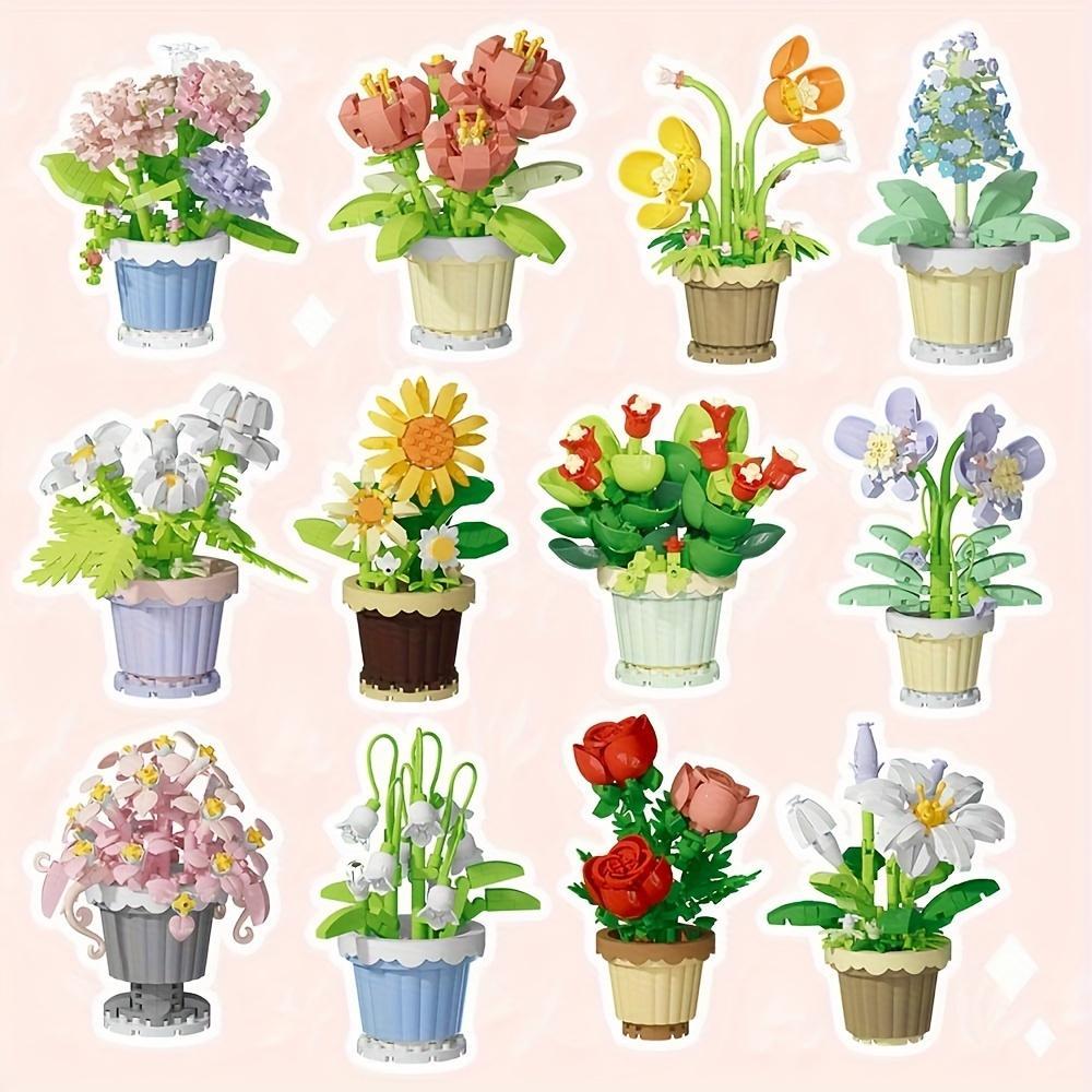 Flower Pot Series Building Blocks, 1 Set DIY Flower Pot Building Blocks, Creative and Educational Building Blocks for Boys & Girls, Building Block Sets