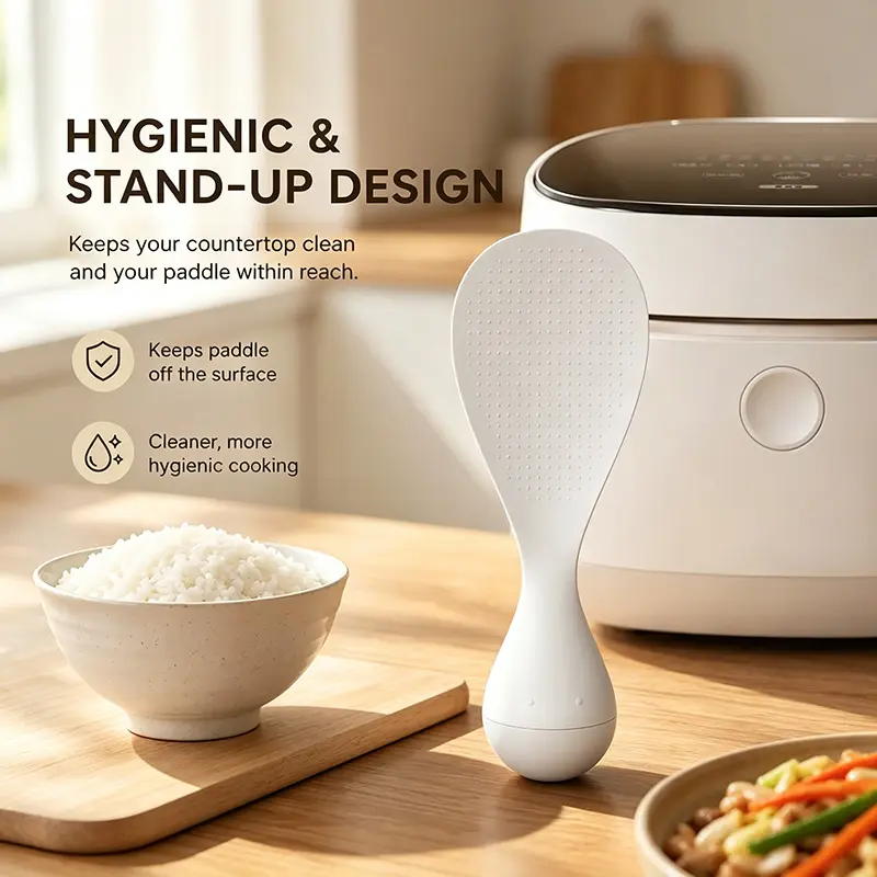 1 Count Self Standing Rice Paddle, Non-stick Dotted Surface PP Rice Scoop for Home Kitchen Rice Cooker Daily Cooking Use