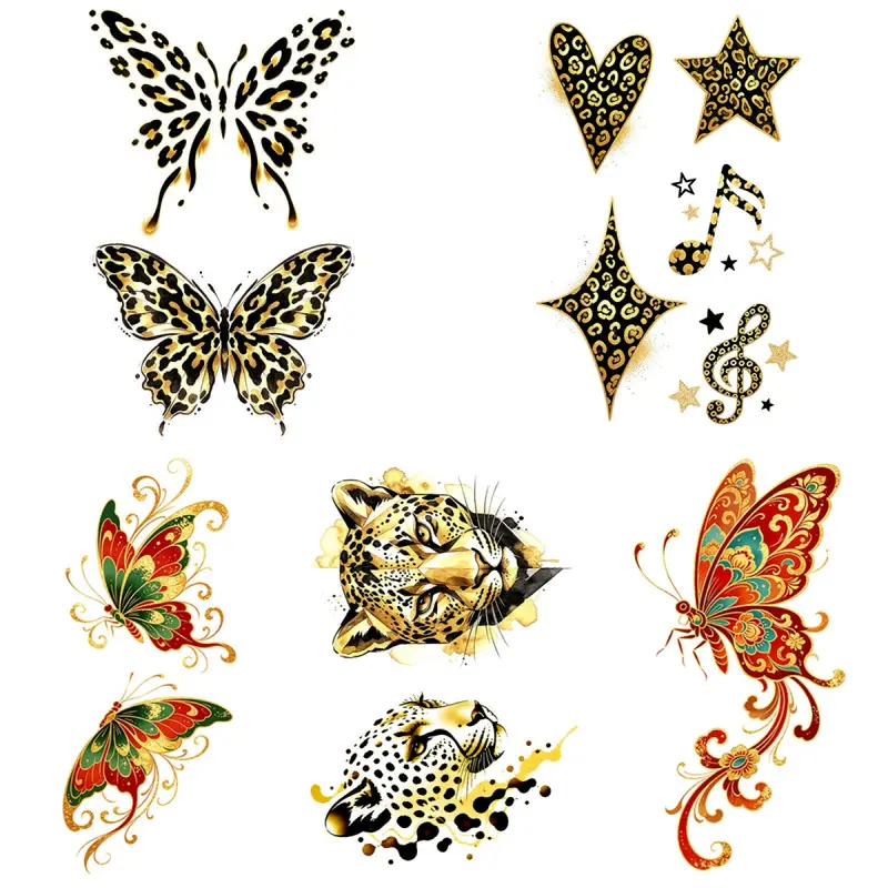 Colorful temporary tattoo stickers Fake Tattoos Waterproof, durable, non-toxic, leopard print pattern on the back of the hand and arms Tattoo 7.5 * 12cm water transfer printing process