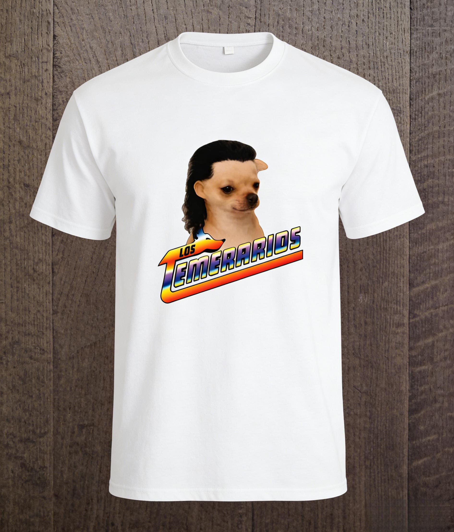 Los Temerarios Short-Sleeve T-Shirt with Mullet Head Chihuahua Print, Vintage Latin American Music Fun T-Shirt for Men and Women