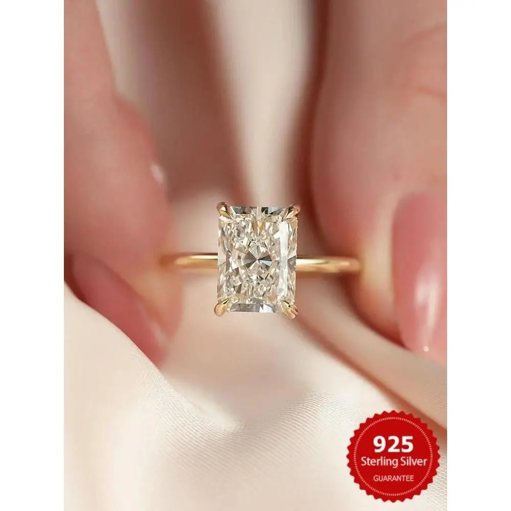 925 Sterling Silve Gorgeous Shiny 1-5CT Zircon Rectangle Ring For Women Engagement Wedding Luxury High Quality Fine Jewelry